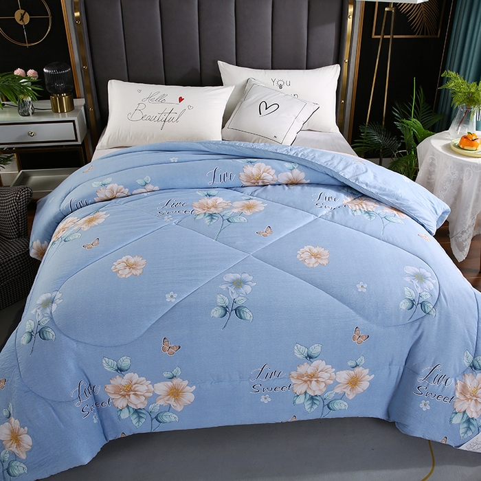 91家纺网 家纺一手货源 找家纺 梦莎被业 2025新款水洗棉印花舒适春秋被四季被夏被冬被被子被芯 国色天香蓝