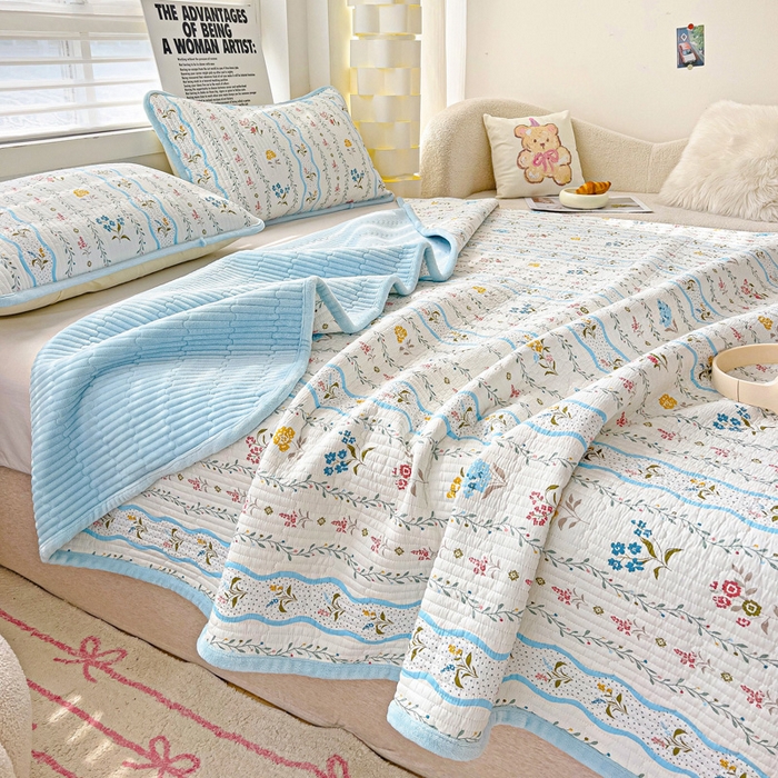 91家纺网 家纺一手货源 找家纺 2024新款水洗全棉牛奶绒床盖三件套 云河梦