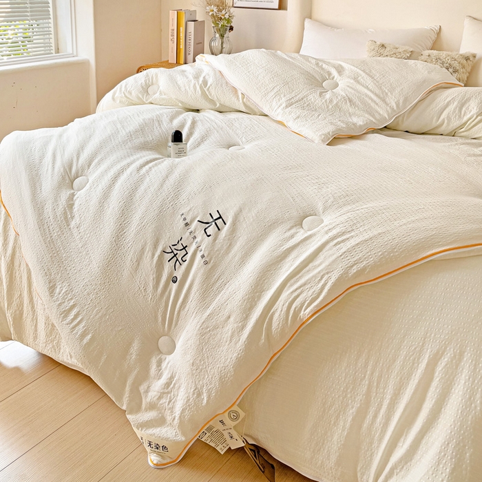 91家纺网 家纺一手货源 找家纺 梦莎被业 2025新款A类无染针织水洗棉大豆子母被 珍珠白