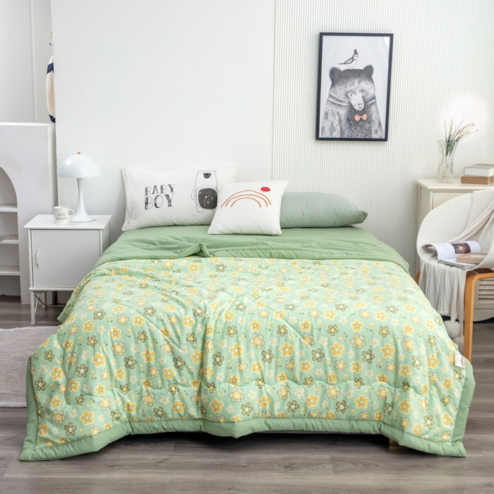 91家纺网 家纺一手货源 找家纺 梦莎被业 2025新款A类水洗棉麻夏凉被夏被四件套棉麻双层纱大豆夏被空调被直播热款-主图一 清凉一夏