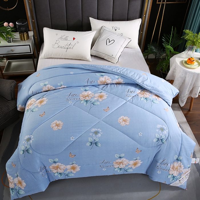 91家纺网 家纺一手货源 找家纺 梦莎被业 2025新款水洗棉印花舒适春秋被四季被夏被冬被被子被芯 国色天香蓝