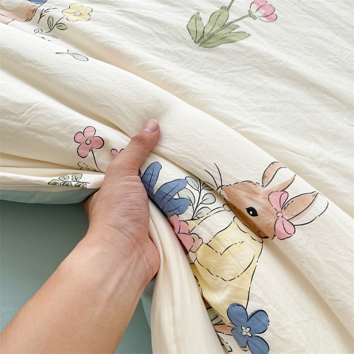 91家纺网 家纺一手货源 找家纺 晓时候 2025新款印花水洗棉新疆棉花被可拆洗被子被芯冬被春秋被 花园兔