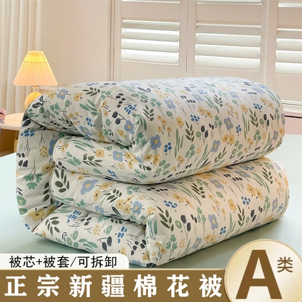 91家纺网 家纺一手货源 找家纺 晓时候 2025新款印花水洗棉新疆棉花被可拆洗被子被芯冬被春秋被 花语