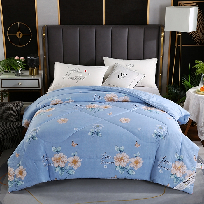 91家纺网 家纺一手货源 找家纺 梦莎被业 2025新款水洗棉印花舒适春秋被四季被夏被冬被被子被芯 国色天香蓝