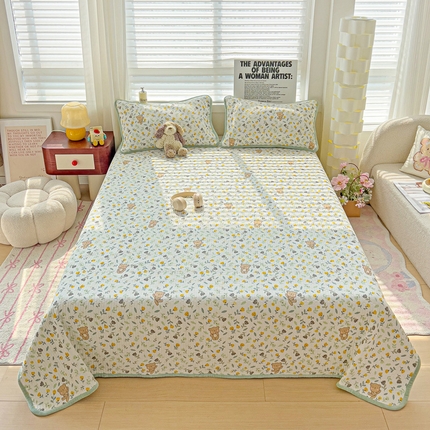 2024新款水洗全棉牛奶绒床盖三件套 朵朵熊