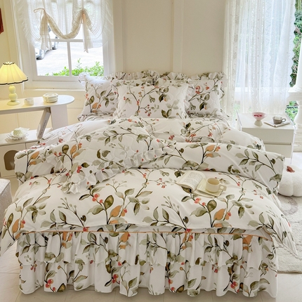 91家纺网 家纺一手货源 找家纺 （总）雨田家纺 2024新款印花夹棉床裙四件套