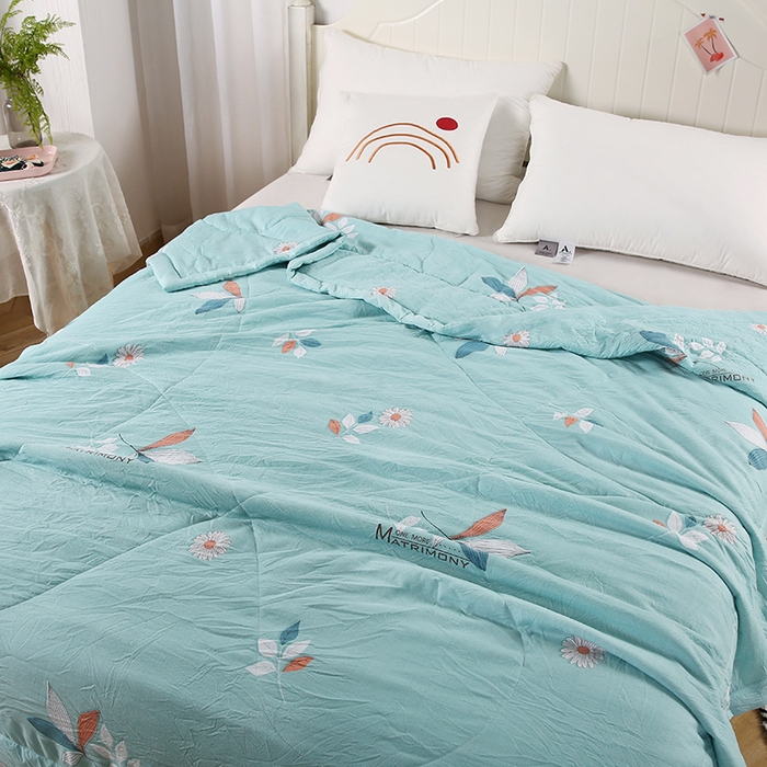 91家纺网 家纺一手货源 找家纺 梦莎被业 2025新款水洗棉印花亲肤可水洗夏凉被空调被四季被夏被被子被芯 一抹清香绿