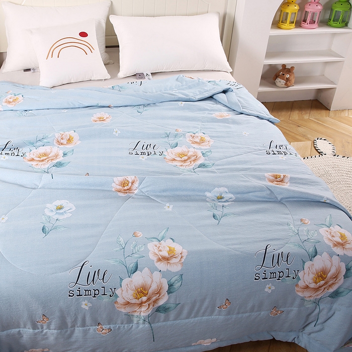 91家纺网 家纺一手货源 找家纺 梦莎被业 2025新款水洗棉印花亲肤可水洗夏凉被空调被四季被夏被被子被芯 国色天香蓝