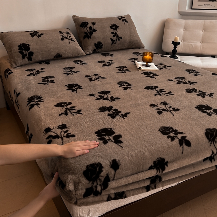 91家纺网 家纺一手货源 找家纺 子曰 2025新款加厚美拉德兔绒床笠床褥子床护垫 美拉德-玫瑰(咖)