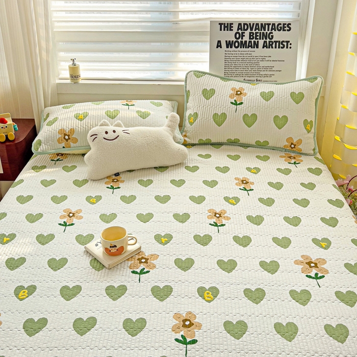 91家纺网 家纺一手货源 找家纺 2024新款水洗全棉牛奶绒床盖三件套 佳朵