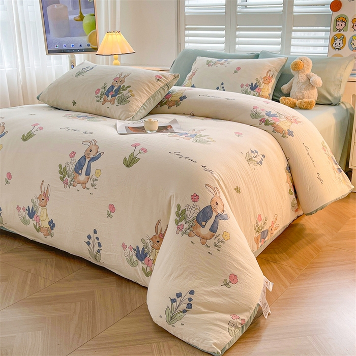 91家纺网 家纺一手货源 找家纺 晓时候 2025新款印花水洗棉新疆棉花被可拆洗被子被芯冬被春秋被 花园兔