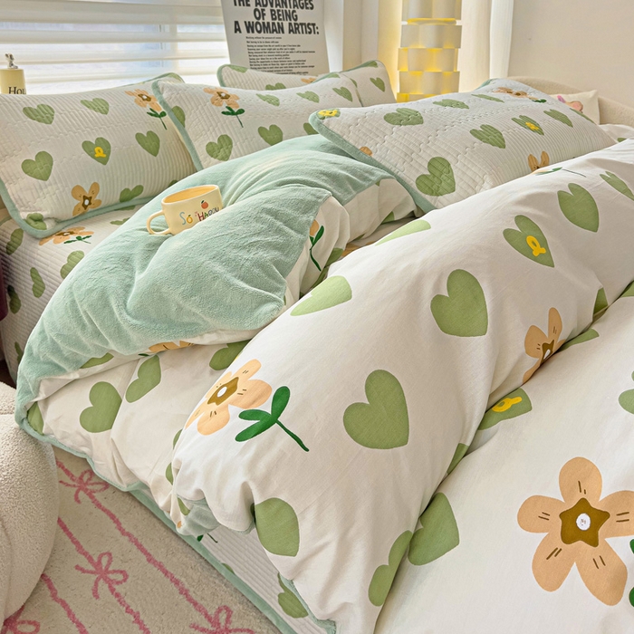 91家纺网 家纺一手货源 找家纺 2024新款水洗全棉牛奶绒床盖四件套 佳朵