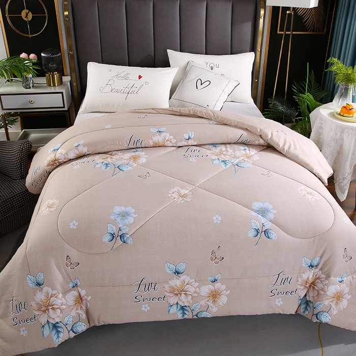 91家纺网 家纺一手货源 找家纺 梦莎被业 2025新款水洗棉印花舒适春秋被四季被夏被冬被被子被芯 国色天香驼