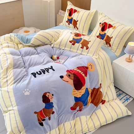 91家纺网 家纺一手货源 找家纺 （总）2024新款A类卡通可爱大版印花牛奶绒加厚保暖小清新四件套