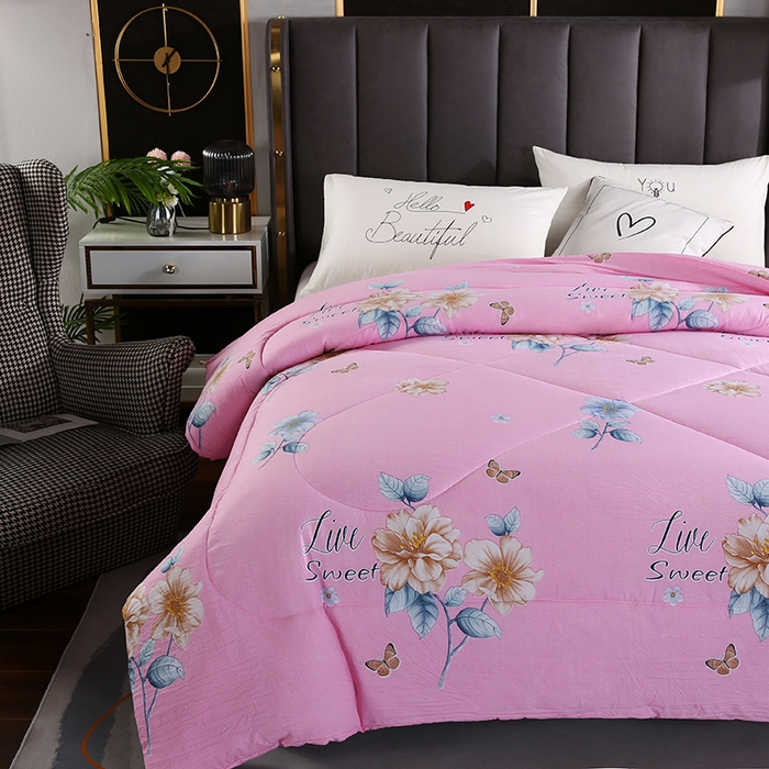 91家纺网 家纺一手货源 找家纺 梦莎被业 2025新款水洗棉印花舒适春秋被四季被夏被冬被被子被芯 国色天香粉