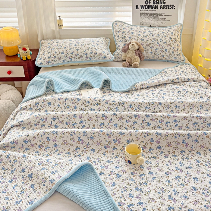 91家纺网 家纺一手货源 找家纺 2024新款水洗全棉牛奶绒床盖三件套 晚风