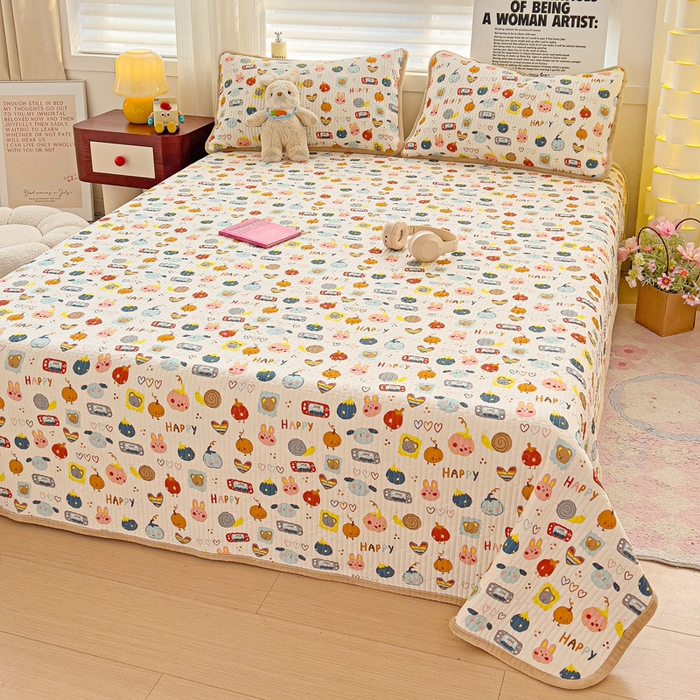 91家纺网 家纺一手货源 找家纺 2024新款水洗全棉牛奶绒床盖三件套 小萌宠