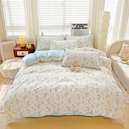 2024新款水洗全棉牛奶绒床盖四件套 一米阳光