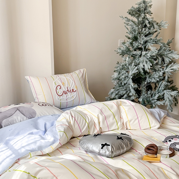 91家纺网 家纺一手货源 找家纺 2024春季新品毛巾绣13370全棉卡通系列四件套 水獭