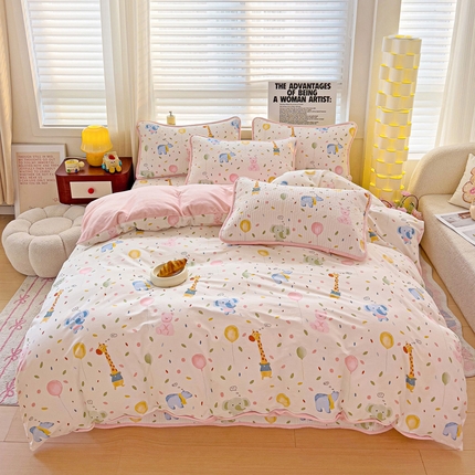 2024新款水洗全棉牛奶绒床盖四件套 游乐园