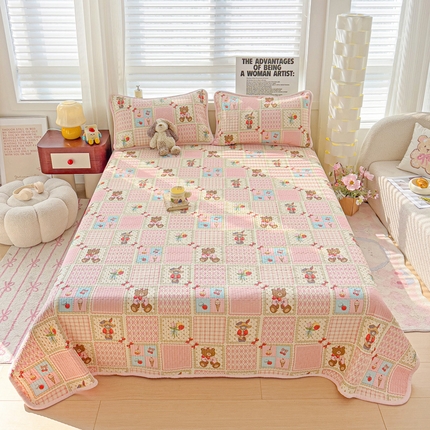 2024新款水洗全棉牛奶绒床盖三件套 甜甜屋