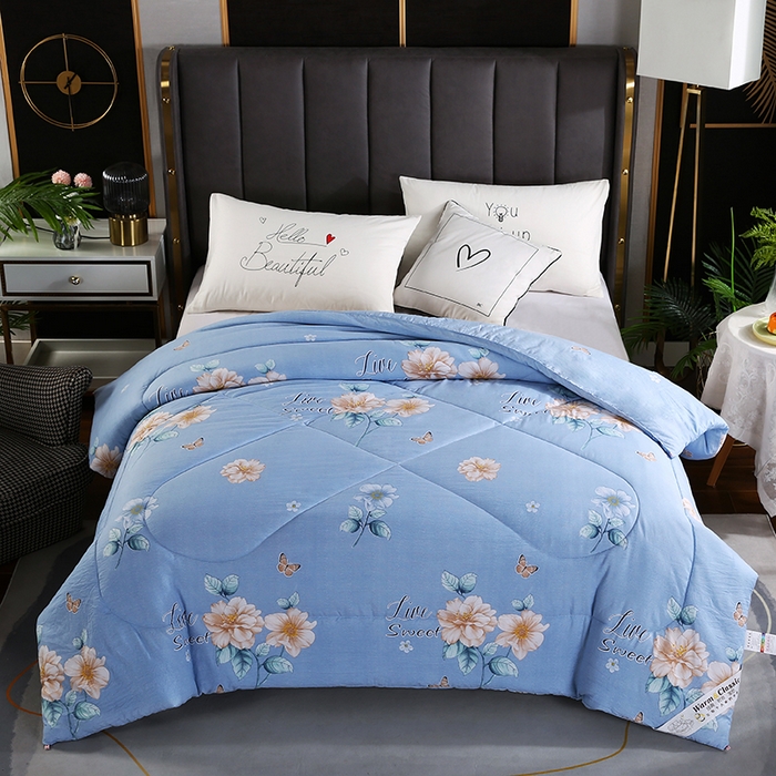 91家纺网 家纺一手货源 找家纺 梦莎被业 2025新款水洗棉印花舒适春秋被四季被夏被冬被被子被芯 国色天香蓝