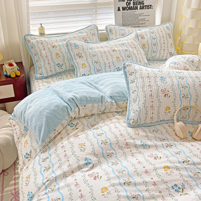 91家纺网 家纺一手货源 找家纺 2024新款水洗全棉牛奶绒床盖四件套 云河梦