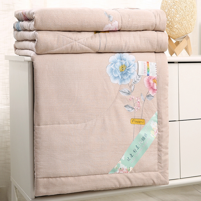 91家纺网 家纺一手货源 找家纺 梦莎被业 2025新款水洗棉印花亲肤可水洗夏凉被空调被四季被夏被被子被芯 国色天香驼