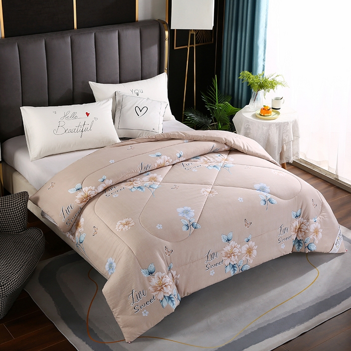 91家纺网 家纺一手货源 找家纺 梦莎被业 2025新款水洗棉印花舒适春秋被四季被夏被冬被被子被芯 国色天香驼