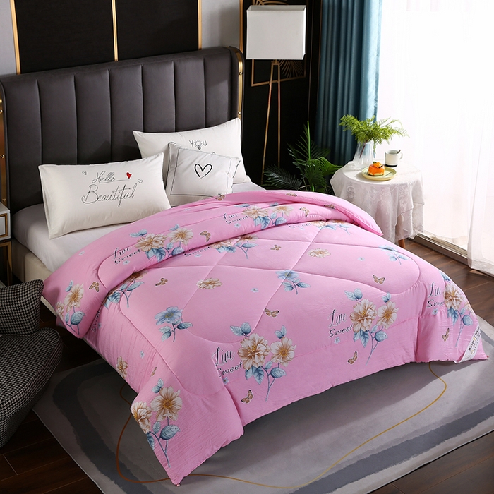 91家纺网 家纺一手货源 找家纺 梦莎被业 2025新款水洗棉印花舒适春秋被四季被夏被冬被被子被芯 国色天香粉