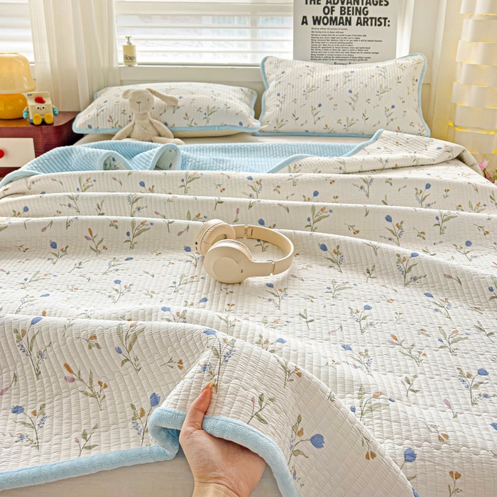 91家纺网 家纺一手货源 找家纺 2024新款水洗全棉牛奶绒床盖三件套 一米阳光