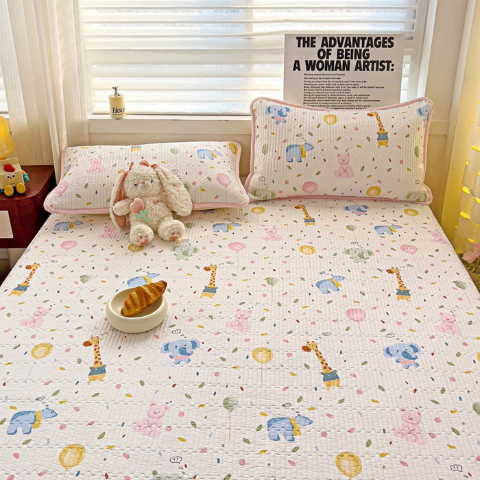 91家纺网 家纺一手货源 找家纺 2024新款水洗全棉牛奶绒床盖三件套 游乐园