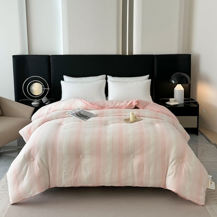 91家纺网 家纺一手货源 找家纺 蓝冰家纺 2024新款渐变华夫格大豆被冬被 网格时代--粉