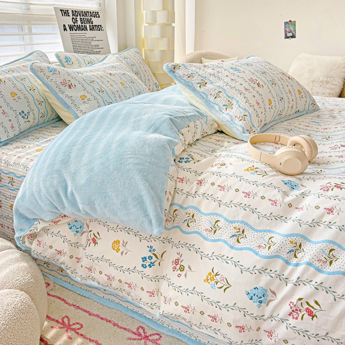 91家纺网 家纺一手货源 找家纺 2024新款水洗全棉牛奶绒床盖四件套 云河梦