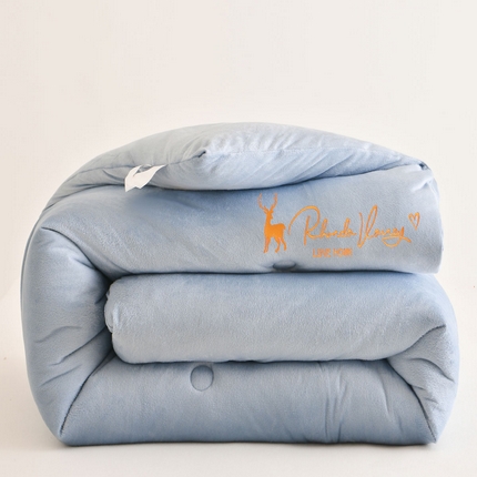 蓝冰家纺 2024新款水晶绒羽丝棉刺绣冬被 高雅月光蓝