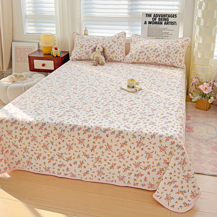 91家纺网 家纺一手货源 找家纺 2024新款水洗全棉牛奶绒床盖三件套 好事花生