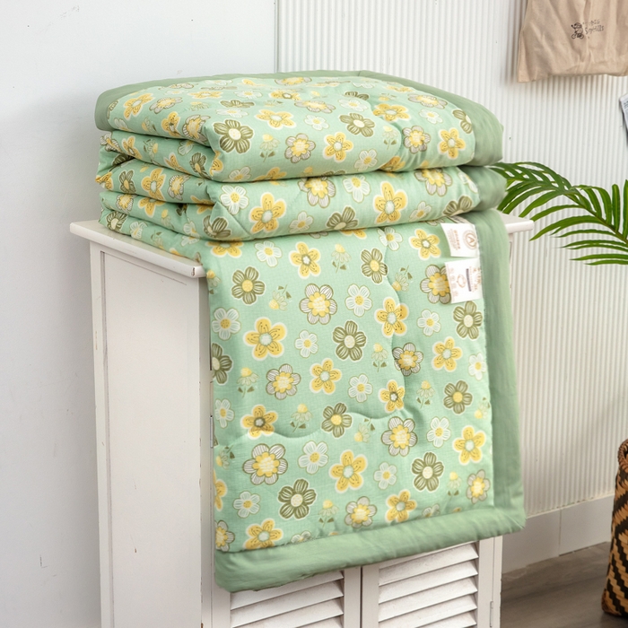 91家纺网 家纺一手货源 找家纺 梦莎被业 2025新款A类水洗棉麻夏凉被夏被四件套棉麻双层纱大豆夏被空调被直播热款-主图一 清凉一夏