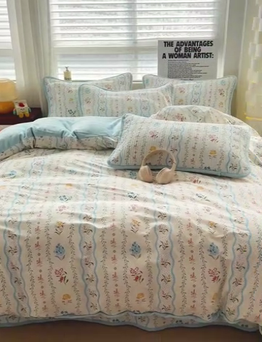 91家纺网 家纺一手货源 找家纺 2024新款水洗全棉牛奶绒床盖四件套 云河梦