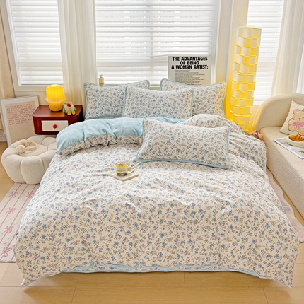 91家纺网 家纺一手货源 找家纺 （总）2024新款水洗全棉牛奶绒床盖四件套