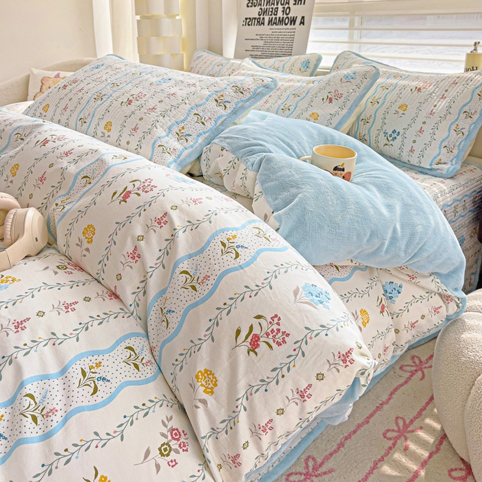 91家纺网 家纺一手货源 找家纺 2024新款水洗全棉牛奶绒床盖四件套 云河梦