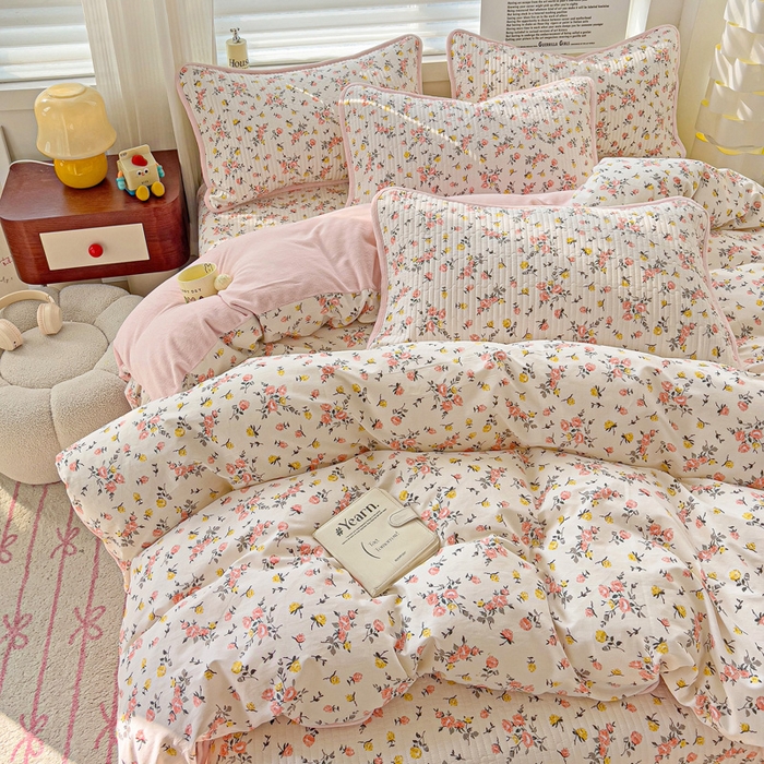 91家纺网 家纺一手货源 找家纺 2024新款水洗全棉牛奶绒床盖四件套 好事花生