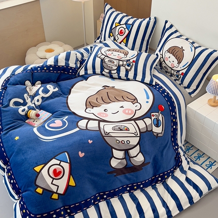 91家纺网 家纺一手货源 找家纺 （总）2024新款A类卡通可爱大版印花牛奶绒加厚保暖小清新四件套