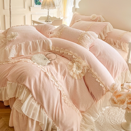 乐朵家居 2024新款 梦妮莎 牛奶绒床单款床盖款四件套 玉（控价 单269 夹棉299）