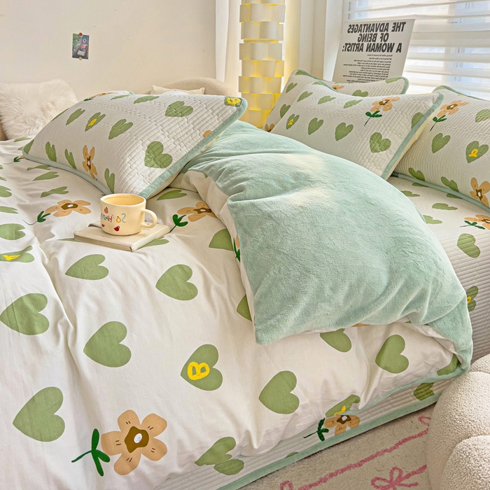 91家纺网 家纺一手货源 找家纺 2024新款水洗全棉牛奶绒床盖四件套 佳朵