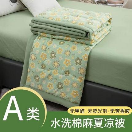 91家纺网 家纺一手货源 找家纺 （总）梦莎被业 2025新款A类水洗棉麻夏凉被夏被四件套棉麻双层纱大豆夏被空调被直播热款-主图二