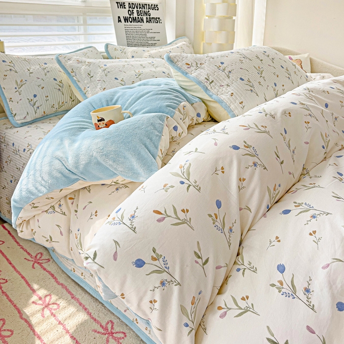 91家纺网 家纺一手货源 找家纺 2024新款水洗全棉牛奶绒床盖四件套 一米阳光