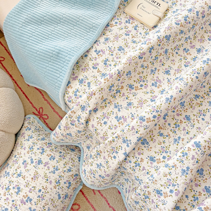 91家纺网 家纺一手货源 找家纺 2024新款水洗全棉牛奶绒床盖三件套 晚风