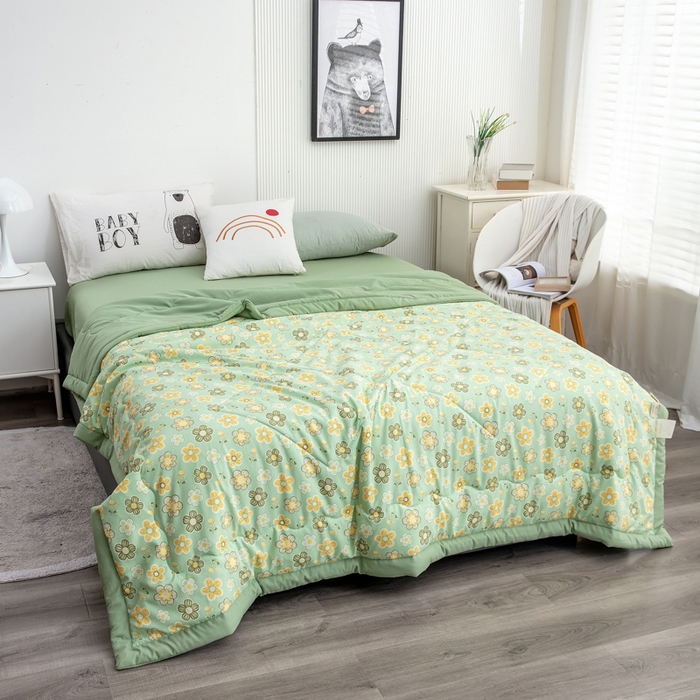 91家纺网 家纺一手货源 找家纺 梦莎被业 2025新款A类水洗棉麻夏凉被夏被四件套棉麻双层纱大豆夏被空调被直播热款-主图一 清凉一夏