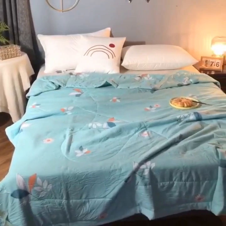 91家纺网 家纺一手货源 找家纺 梦莎被业 2025新款水洗棉印花亲肤可水洗夏凉被空调被四季被夏被被子被芯 一抹清香绿