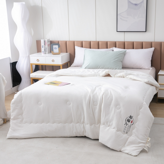 91家纺网 家纺一手货源 找家纺 梦莎被业 2025新款原棉被子被芯 软软米白